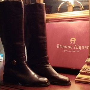 Etienne Aigner Tall Leather Legacy Truffle Brown Boots or Legacy Black 7.5M